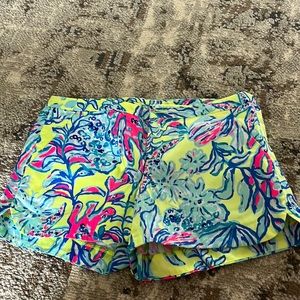 Lilly Pulitzer shorts. Size 2. Blues, pink, and neon yellow pattern